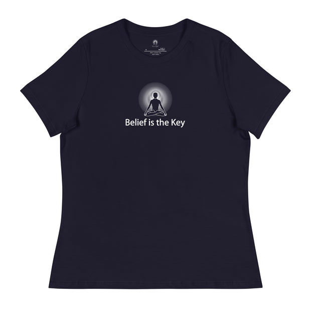 "Belief is the Key" Positive Thought Brand Women's Relaxed T-Shirt (White Graphic)