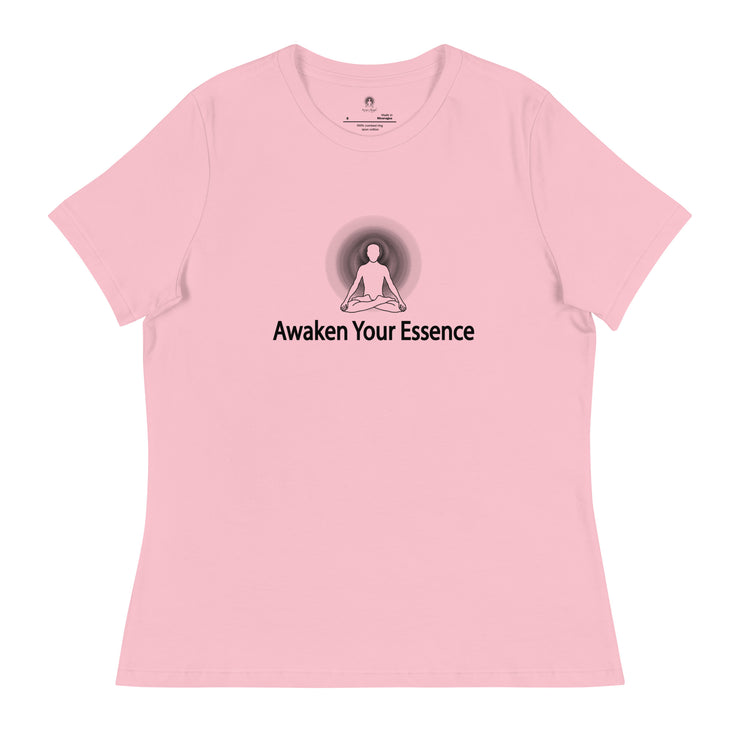 "Awaken Your Essence" Positive Thought Brand Women's Relaxed T-Shirt (Black Lettering)