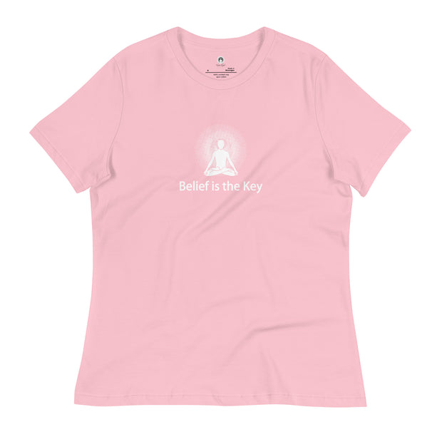 "Belief is the Key" Positive Thought Brand Women's Relaxed T-Shirt (White Graphic)