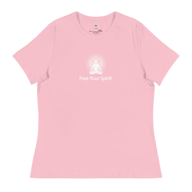 "Free Your Spirit" Positive Thought Brand Women's Relaxed T-Shirt (White Graphics)