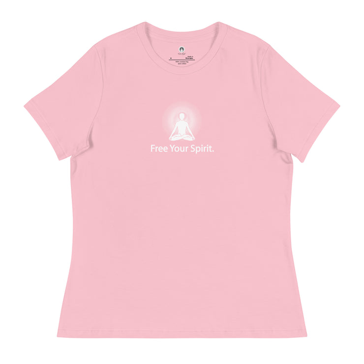 "Free Your Spirit" Positive Thought Brand Women's Relaxed T-Shirt (White Graphics)