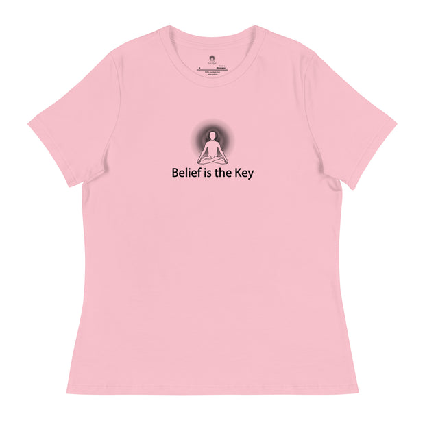 "Belief is the Key" Positive Thought Brand Women's Relaxed T-Shirt (Black Graphic)