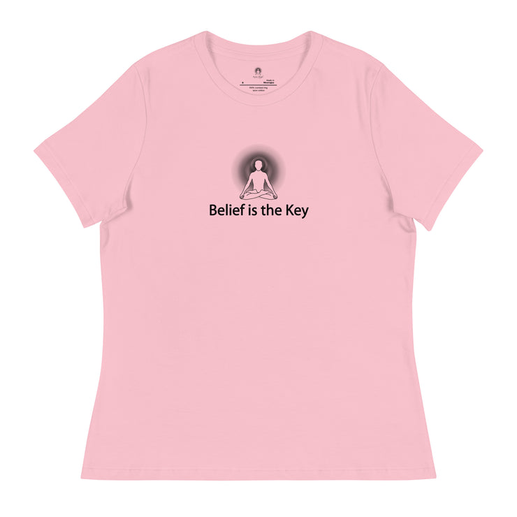 "Belief is the Key" Positive Thought Brand Women's Relaxed T-Shirt (Black Graphic)