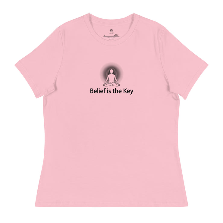 "Belief is the Key" Positive Thought Brand Women's Relaxed T-Shirt (Black Graphic)