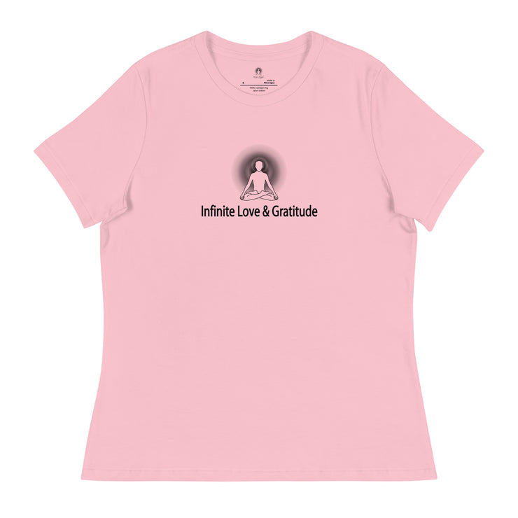 "Infinite Love & Gratitude" Positive Thought Brand Women's Relaxed T-Shirt (Black Graphic)