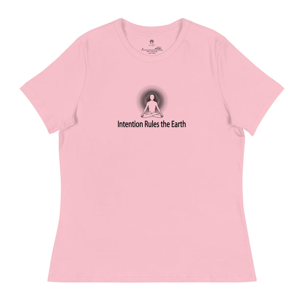 "Intention Rules the Earth" Positive Thought Brand Women's Relaxed T-Shirt (Black Graphic)