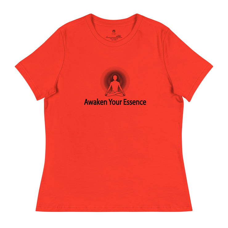 "Awaken Your Essence" Positive Thought Brand Women's Relaxed T-Shirt (Black Lettering)