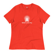 "Belief is the Key" Positive Thought Brand Women's Relaxed T-Shirt (White Graphic)