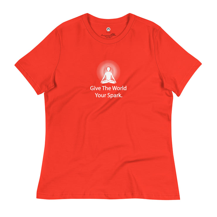 "Give the World Your Spark" Positive Thought Brand Women's Relaxed T-Shirt (White Graphic)