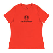 "Go with the Flow of the Universe" Positive Thought Brand Women's Relaxed T-Shirt (Black Graphic)