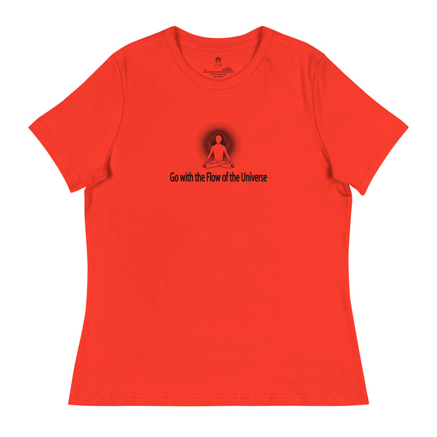 "Go with the Flow of the Universe" Positive Thought Brand Women's Relaxed T-Shirt (Black Graphic)