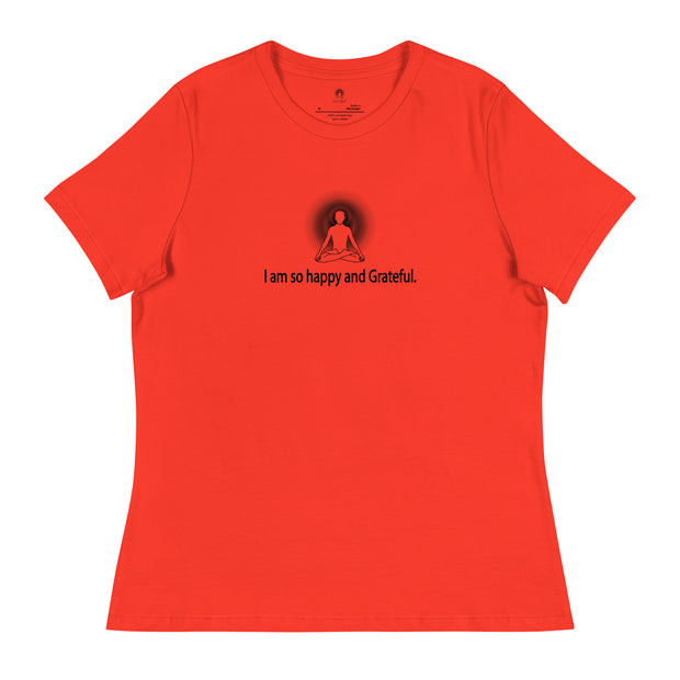 "I am so happy & Grateful" Positive Thought Brand Women's Relaxed T-Shirt (Black Graphic)