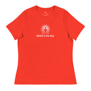 "Belief is the Key" Positive Thought Brand Women's Relaxed T-Shirt (White Graphic)