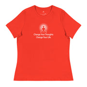 "Change Your Thoughts, Change Your Life" Positive Thought Brand Women's Relaxed T-Shirt (White Graphic)