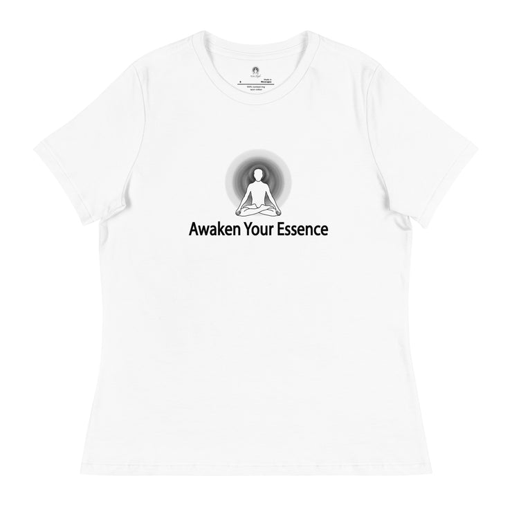 "Awaken Your Essence" Positive Thought Brand Women's Relaxed T-Shirt (Black Lettering)