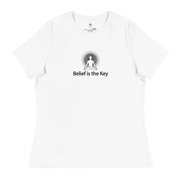 "Belief is the Key" Positive Thought Brand Women's Relaxed T-Shirt (Black Graphic)