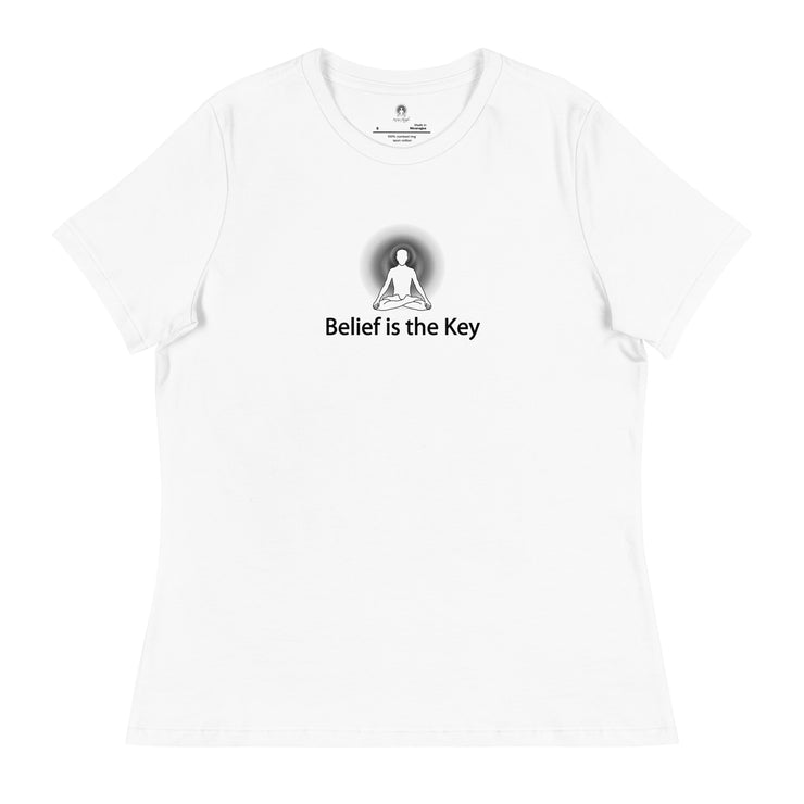 "Belief is the Key" Positive Thought Brand Women's Relaxed T-Shirt (Black Graphic)