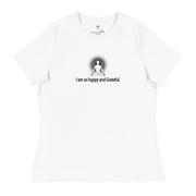 "I am so happy & Grateful" Positive Thought Brand Women's Relaxed T-Shirt (Black Graphic)