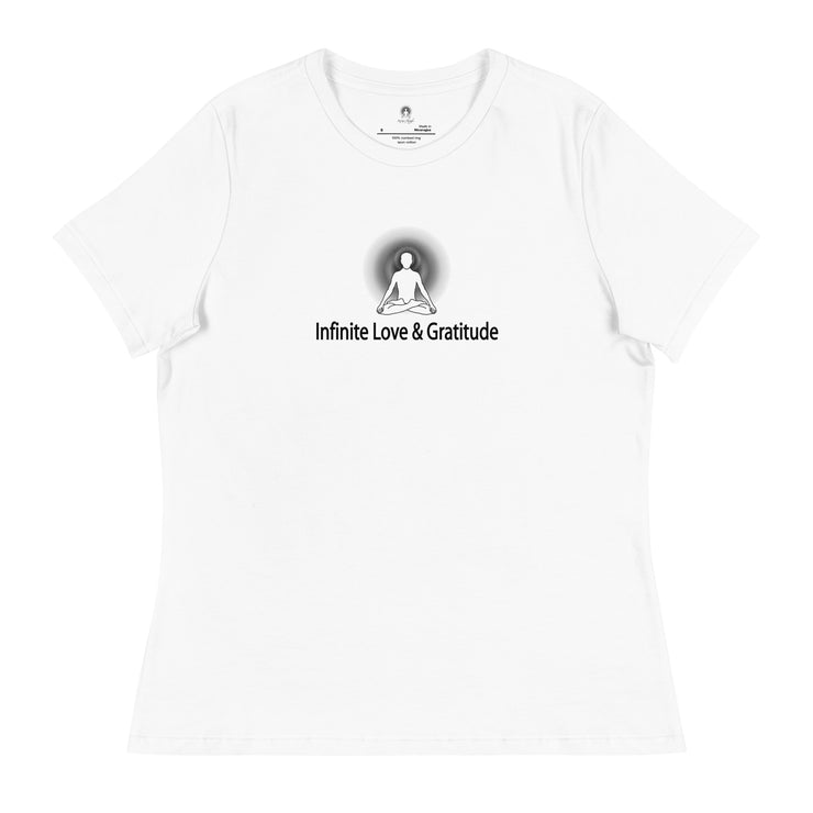 "Infinite Love & Gratitude" Positive Thought Brand Women's Relaxed T-Shirt (Black Graphic)